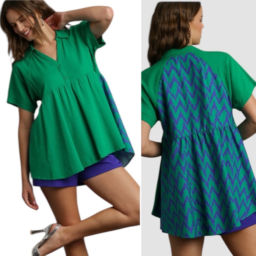 Emerald Green Linen Blend Top